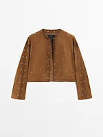 Suede leather jacket with eyelets