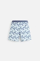 GEOMETRIC PRINT LONGLINE SWIMMING TRUNKS