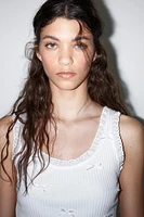 RIBBED BOW LACE TOP