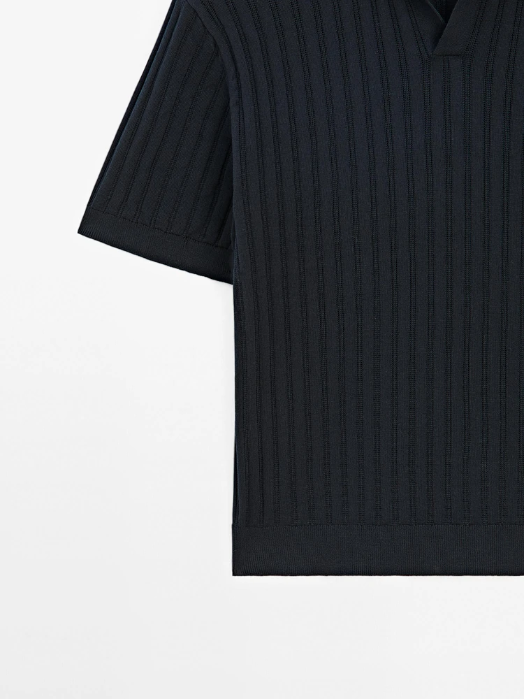 Ribbed knit polo collar sweater