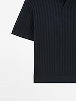 Ribbed knit polo collar sweater