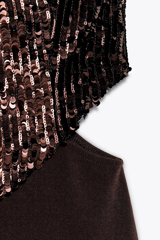 SEQUIN CUT-OUT COMBINATION DRESS