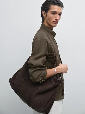 Split suede leather travel bag