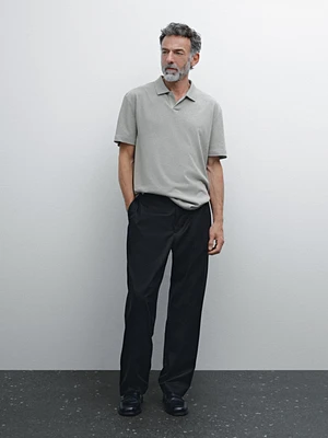 Linen blend short sleeve polo shirt