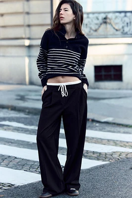 DOUBLE WAIST WIDE LEG PANTS