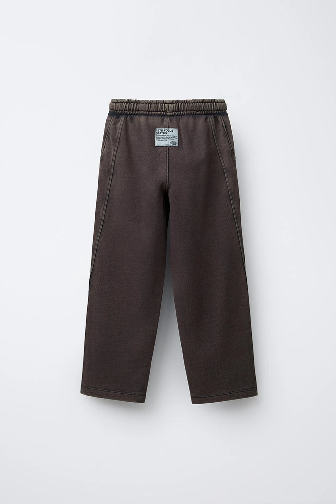 WASHED-EFFECT STRAIGHT-LEG PLUSH PANTS