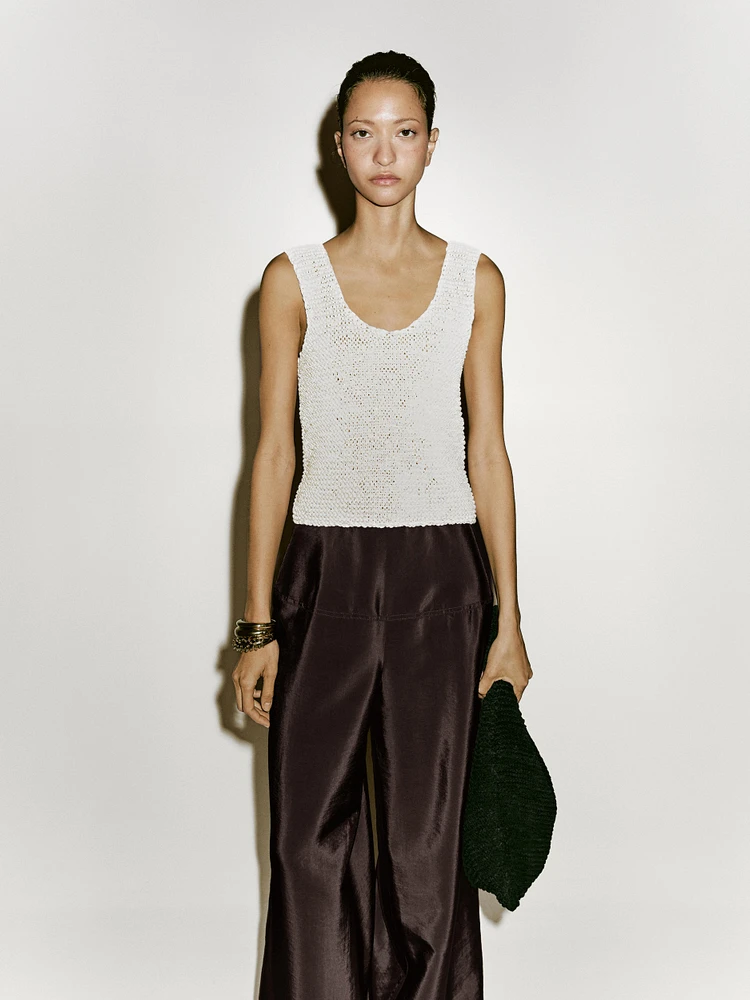 Top tressé en cuir et daim