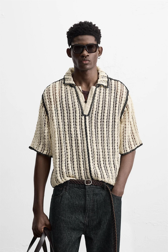 CROCHET TEXTURED POLO SHIRT