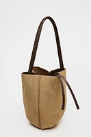 WOVEN SPLIT LEATHER FLOWER BUCKET BAG