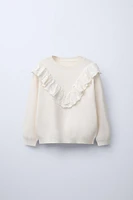 EMBROIDERED LACE TRIM KNIT SWEATER