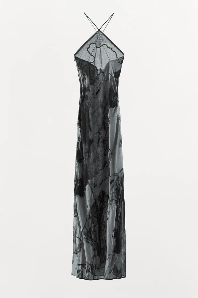 BEADED TIE-DYE HALTER DRESS