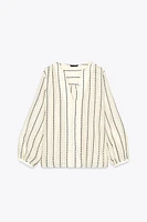 BLOUSE SEMI-TRANSPARENTE RAYURES BRODÉES