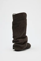 SPLIT LEATHER EMBROIDERED FLAT ANKLE BOOTS