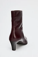 LEATHER KITTEN HEEL ANKLE BOOTS