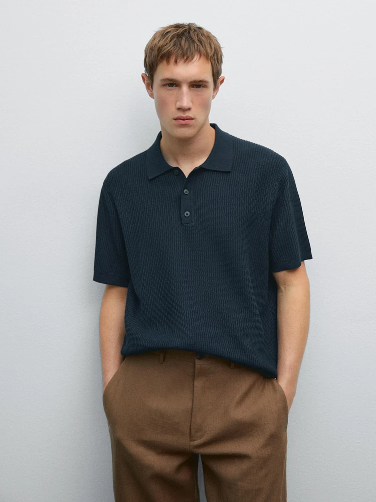 100% cotton textured knit polo shirt
