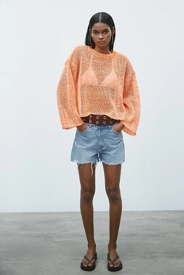RIBBED KNIT SWEATER WITH RIBBONS