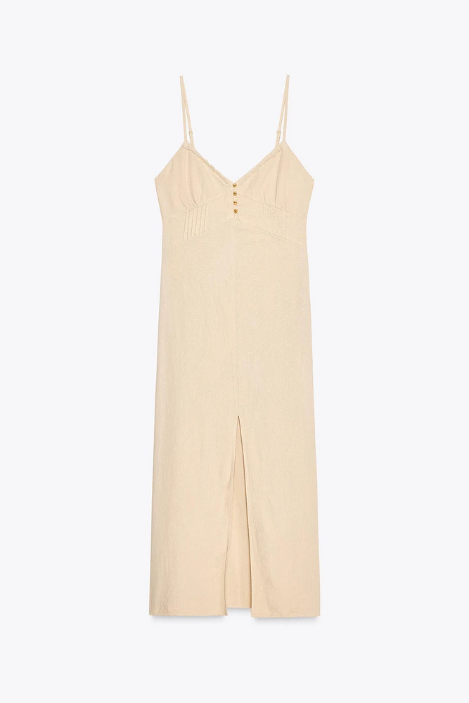 LINEN STRAPPY MIDI DRESS