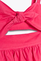 KNOTTED LINEN PEPLUM TOP