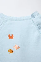 CRAB AND FISH EMBROIDERY KNIT ROMPER