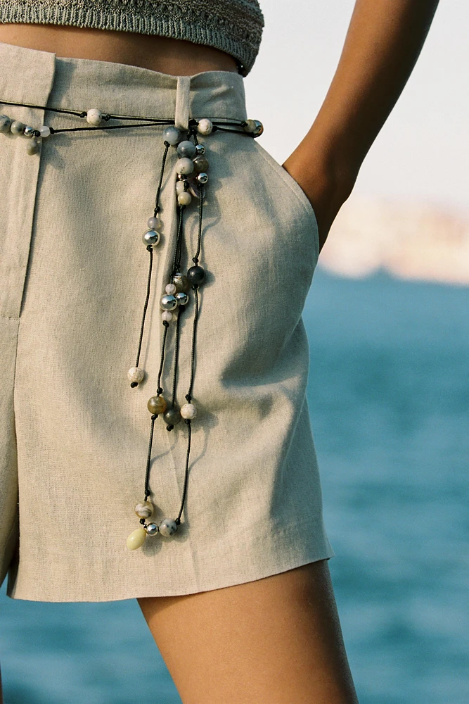 BERMUDA TAILLE HAUTE AVEC LIN