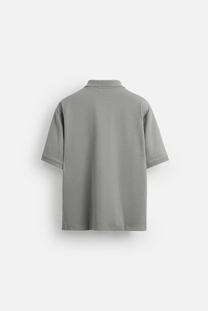 TEXTURED ZIP POLO SHIRT