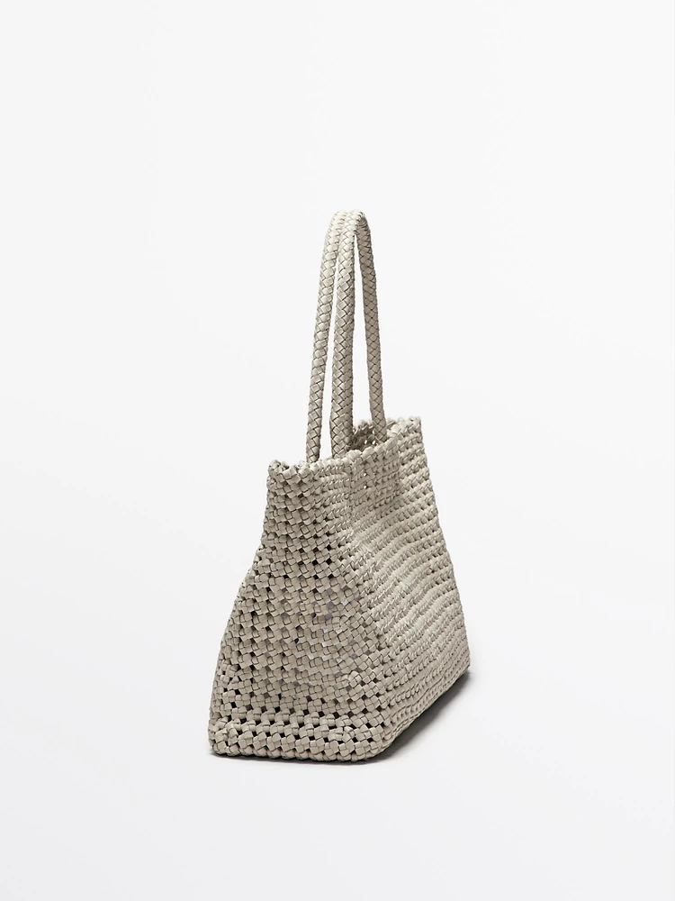 Sac cabas tressé en cuir nappa