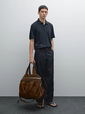 Short sleeve linen blend polo shirt