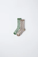 LOT DE DEUX PAIRES CHAUSSETTES À DAMIER