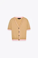 DOUBLE-LAYER TRIM KNIT CARDIGAN