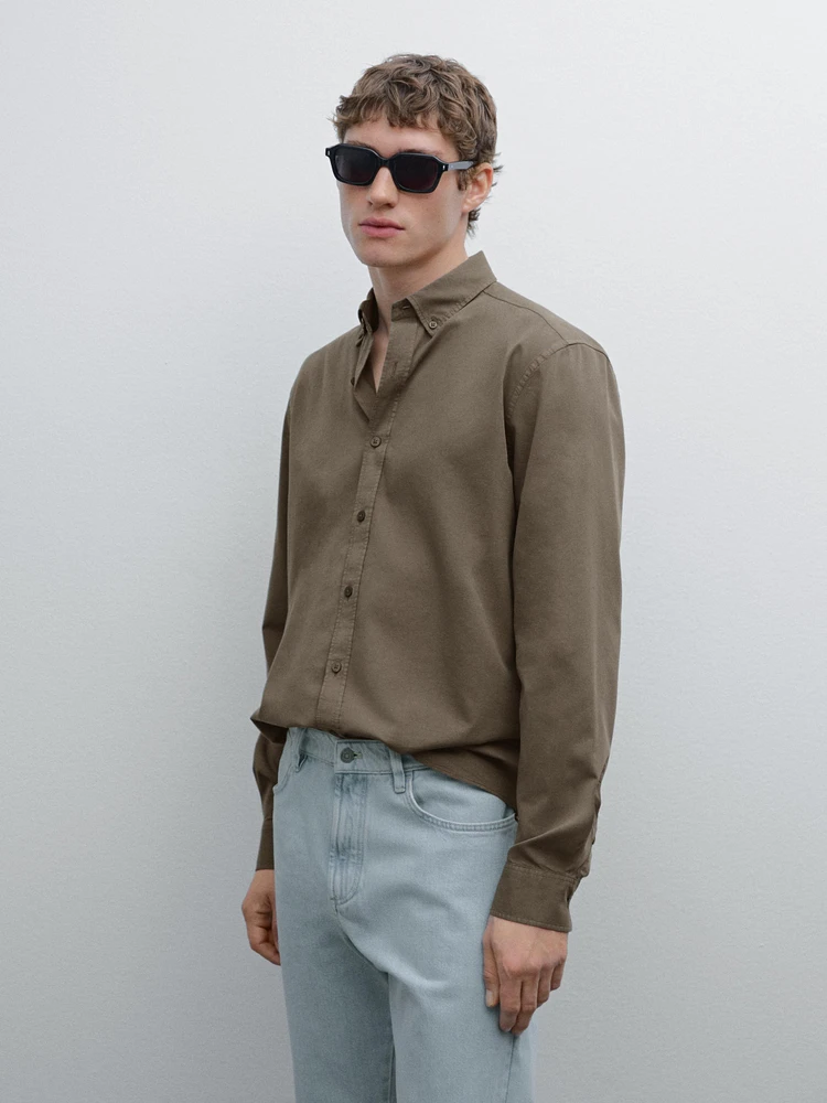 Cotton blend regular fit twill shirt