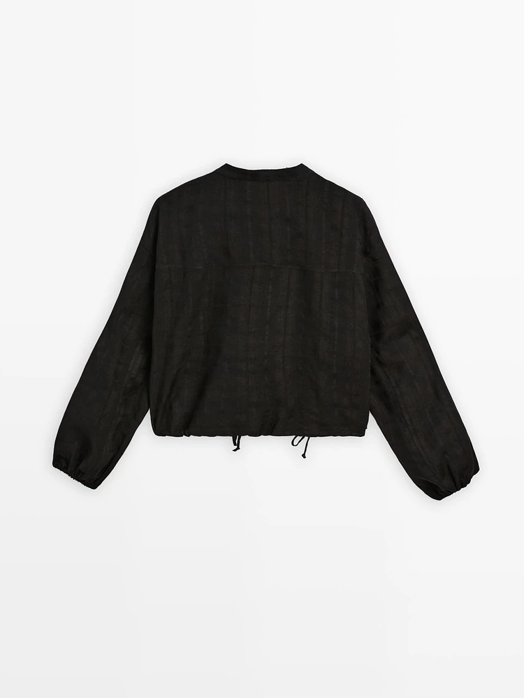 Veste bomber à carreaux en lin mélangé
