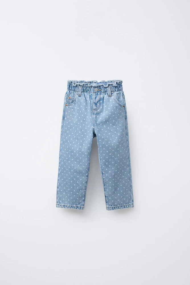 PANTALON EN JEAN PAPERBAG À POIS