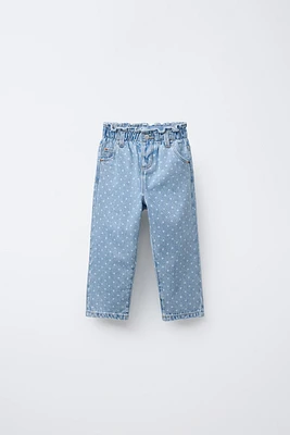 PANTALON EN JEAN PAPERBAG À POIS