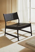 WOOD AND WOVEN LEATHER ARMCHAIR