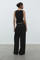 ELASTIC WAIST WIDE LEG PANTS