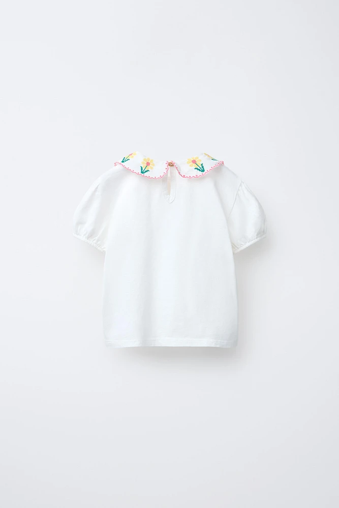 T-SHIRT COL CLAUDINE BRODÉ
