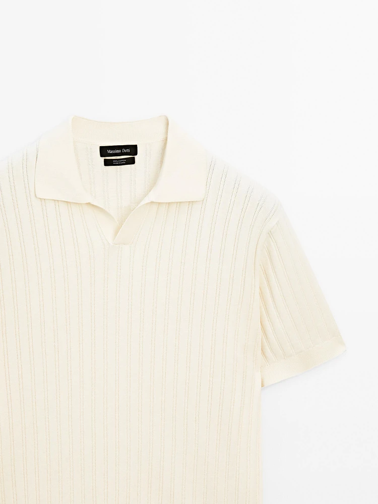 Ribbed knit polo collar sweater