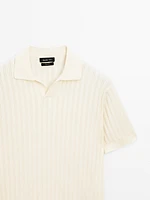 Ribbed knit polo collar sweater