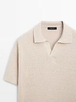 Cotton and linen blend knit V-neck polo shirt