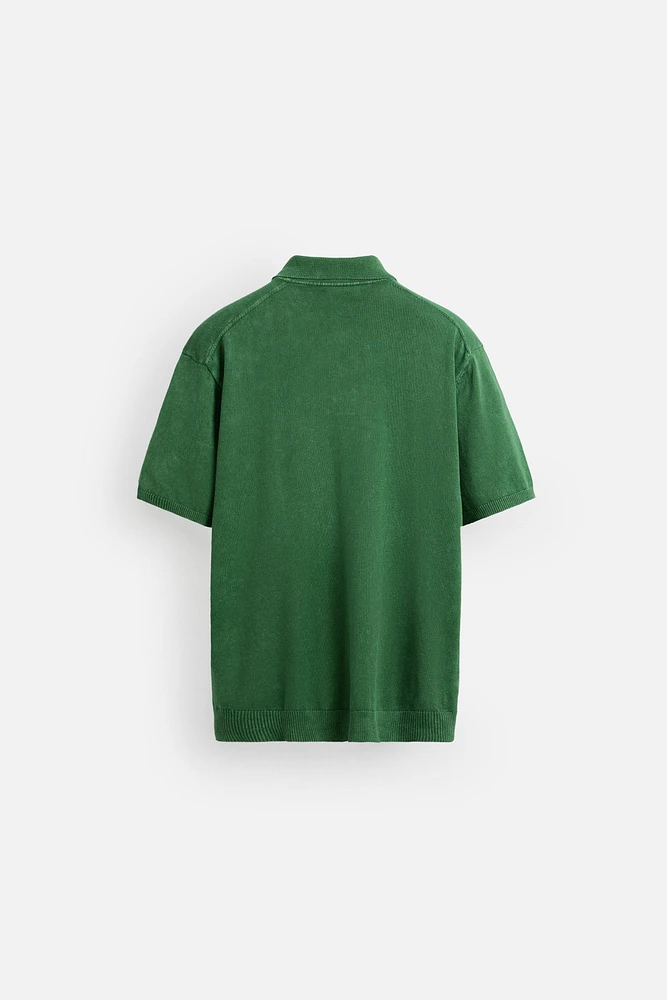 WASHED COTTON KNIT POLO SHIRT