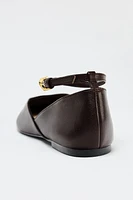 LEATHER ANKLE STRAP BALLET FLATS