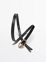 Leather belt with oval buckle