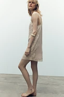 PLEATED LACE STRAP DRESS