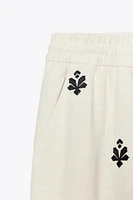 EMBROIDERED WIDE LEG PANTS