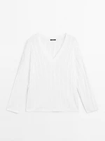 Pull coton en maille tressée ajourée