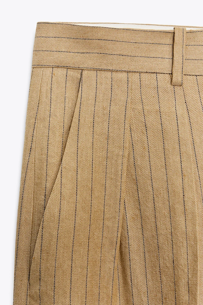 ZW COLLECTION LINEN STRIPE PLEATED PANTS