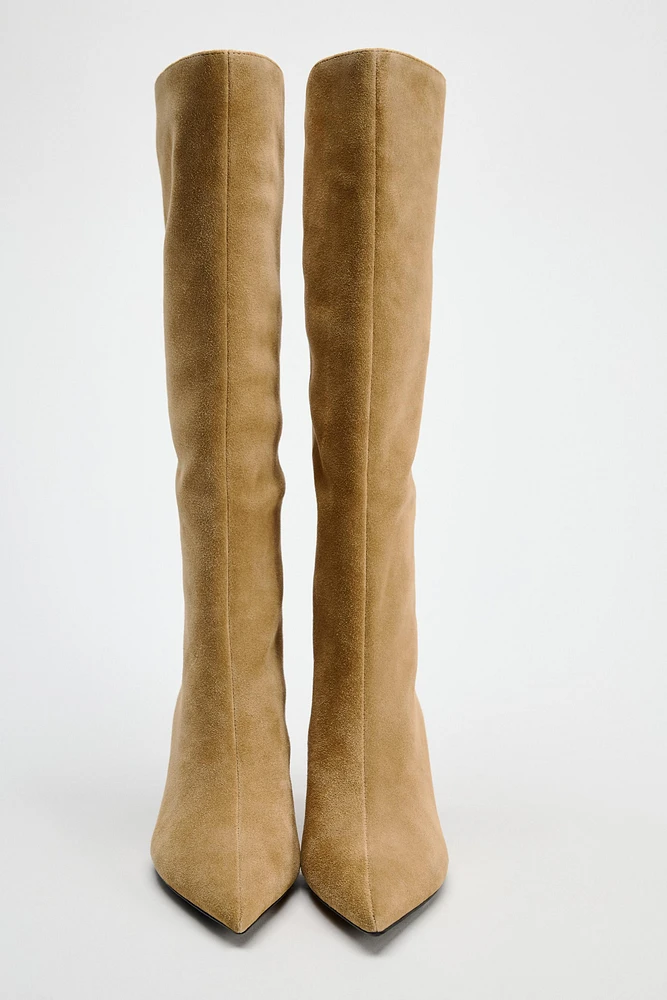 SPLIT LEATHER HEELED BOOTS