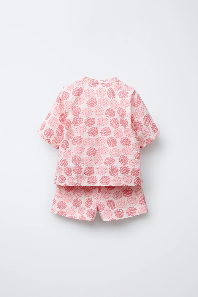 9-18 MOIS/ ENSEMBLE IMPRIMÉ FLEURS KIMONO ET BERMUDA