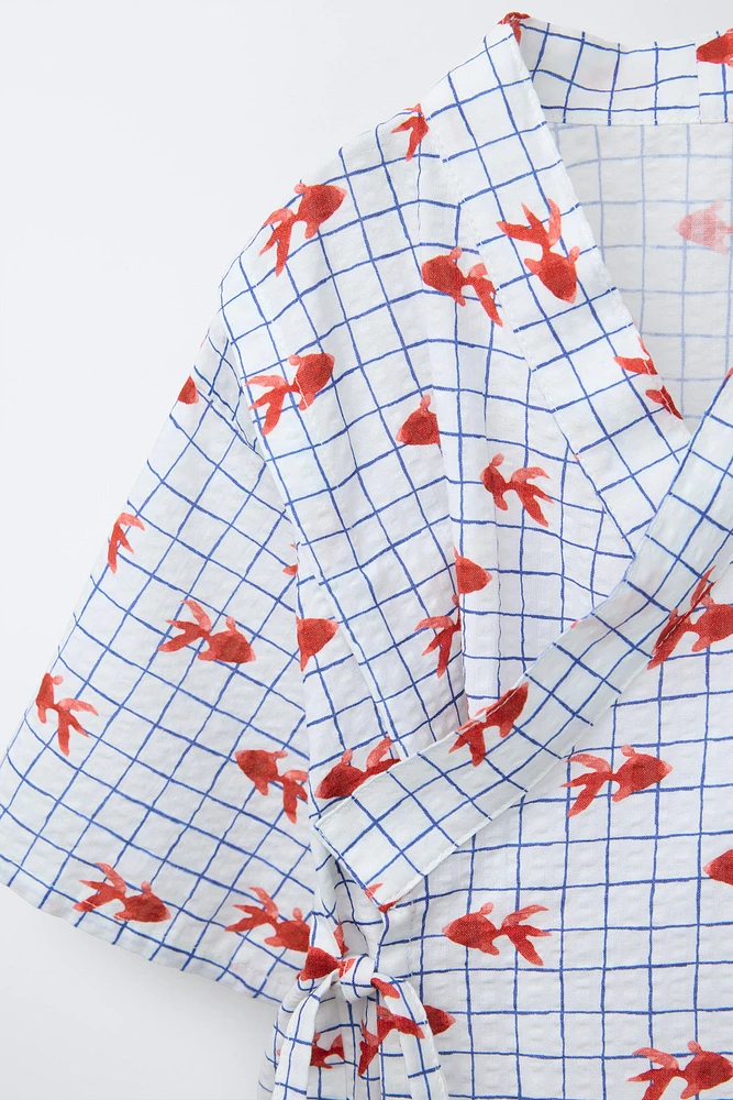 9-18 MONTHS/ GOLDEN FISH PRINT KIMONO AND BERMUDA SET
