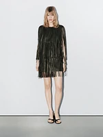 Robe courte à franges en cuir nappa - Studio